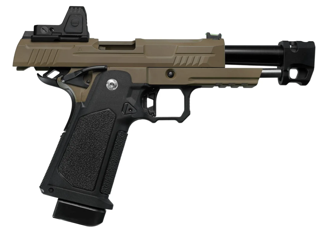 ARCTURUS Vanguard 4.3" Hi-Capa GBB Pistol w/ Optics Ready Slide & Compensator & ARS-1 Red Dot Combo BLK-TAN