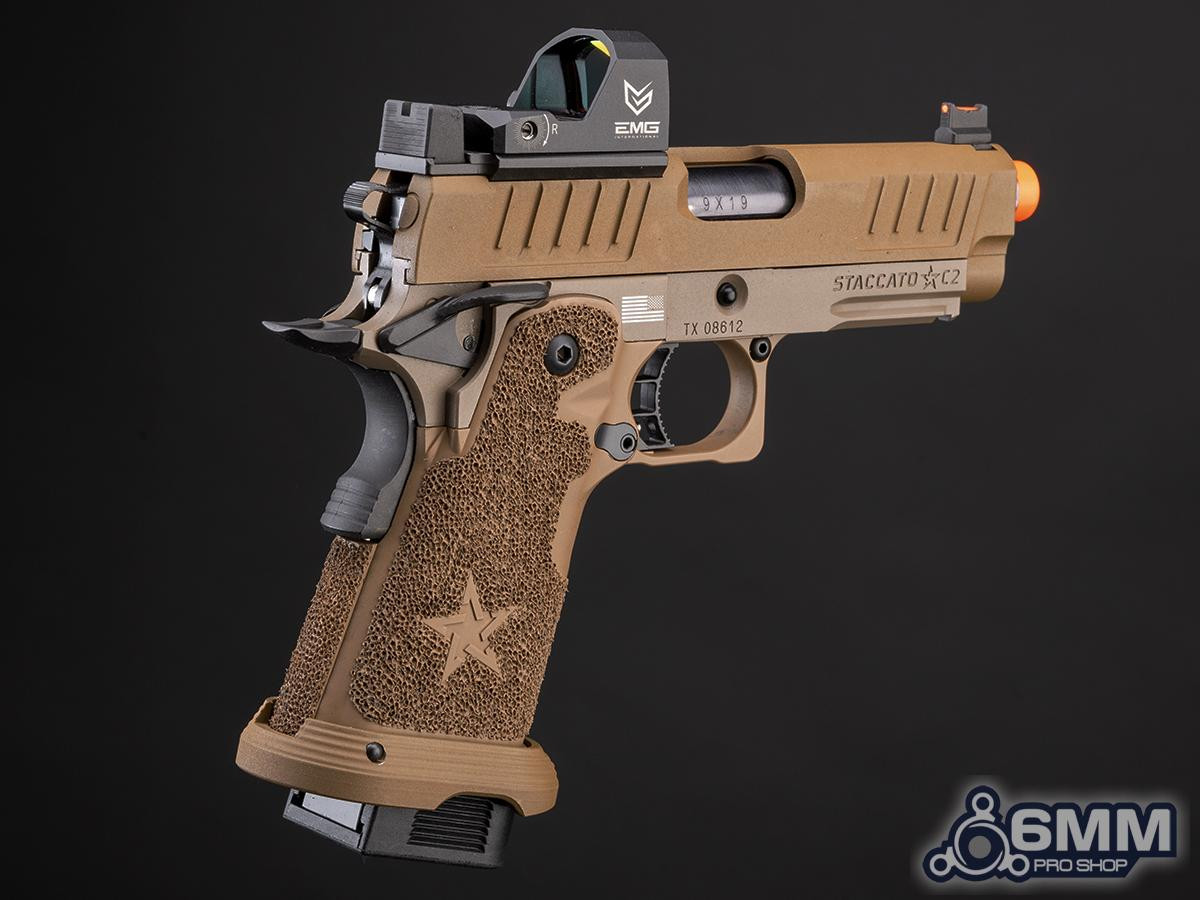 6mmProShop x Staccato C2 Compact 2011 Gas Blowback T8 Airsoft Pistol (Color: Tan / Green Gas / Gun Only)