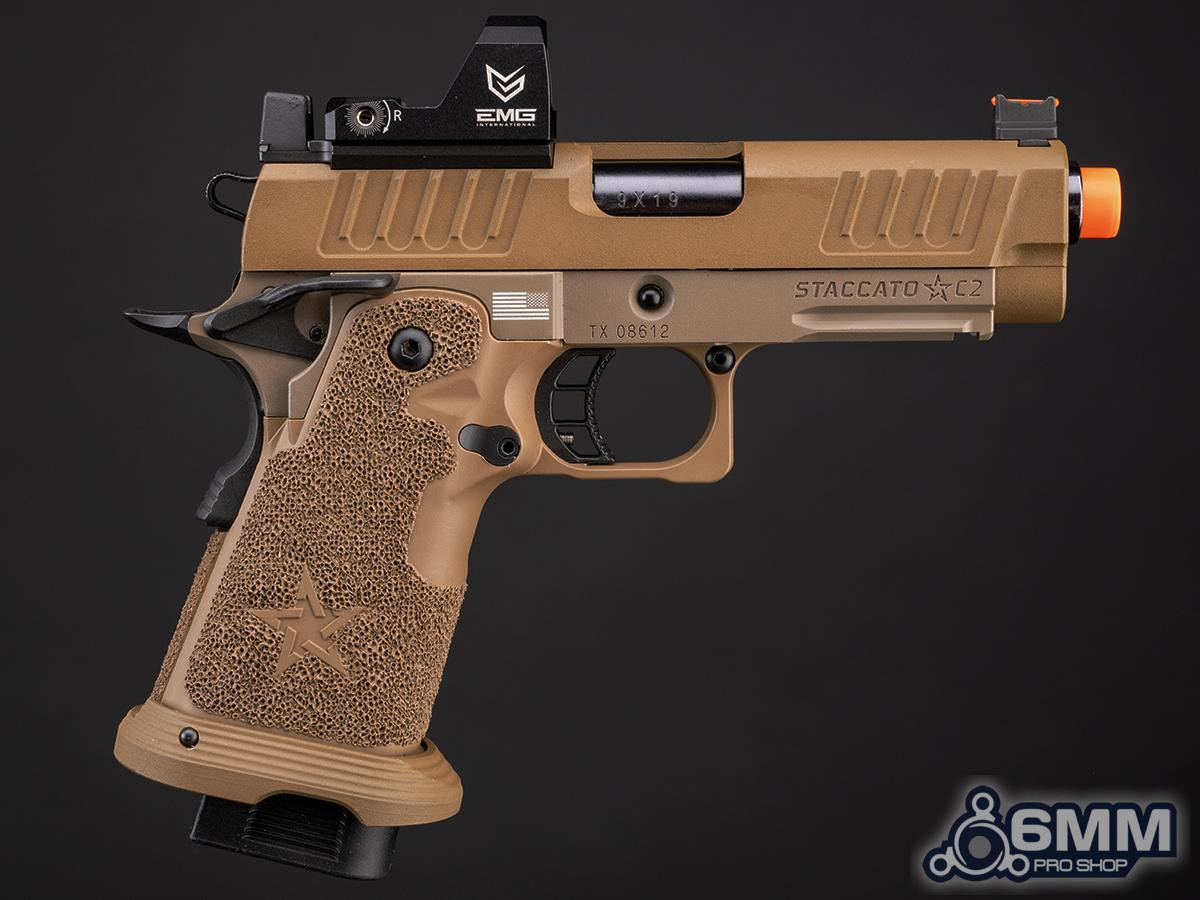 6mmProShop x Staccato C2 Compact 2011 Gas Blowback T8 Airsoft Pistol (Color: Tan / Green Gas / Gun Only)