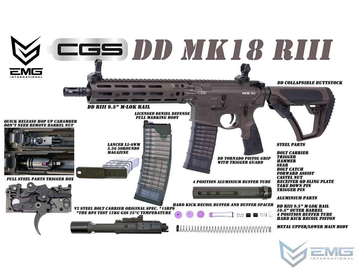 EMG x Daniel Defense DDM4 RIII CGS Series Gas Blowback Airsoft Rifles - CYMA (Model: MK18 / FDE)
