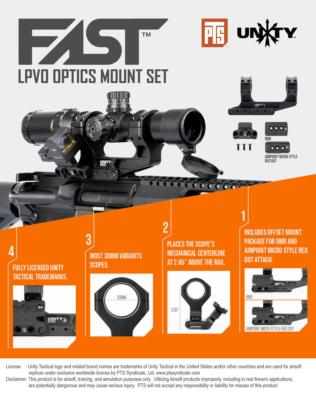PTS Unity Tactical FAST LPVO Optics Mount Set (incl RMR and Aimpoint RDS offset mounts)