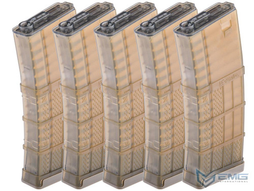 EMG 190rd Lancer Systems Licensed L5AWM Airsoft Mid-Cap Magazines (Color: Translucent Flat Dark Earth / Pack of 5)