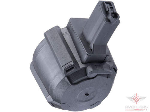 Avengers 1200 Round Electric Drum Magazine for Airsoft AEG Rifles (Model: MP5 - Black / Button)