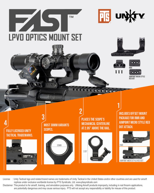 PTS Unity Tactical FAST LPVO Optics Mount Set (incl RMR and Aimpoint RDS offset mounts)