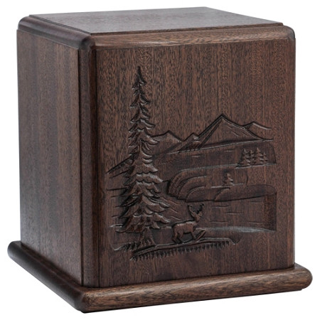 In The Woods Carved Wood Cremation Urn for Ashes