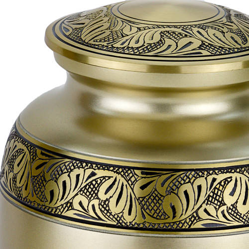 Classic Laurel Gold Engraved Brass Cremation Urn for Ashes