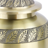 Golden Leaves Brass Urn for Ashes - Close Up Detail Shown