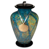 Peacock Hand Blown Glass Urn - Shown with Pendant Option
