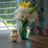 Mother of Pearl Double Band Brass Keepsake Urn