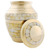 Mother of Pearl Double Band Medium Brass Urn - Shown With Lid Off