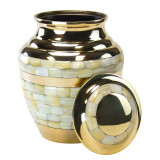 Mother of Pearl Double Band Medium Brass Urn - Shown With Lid Off