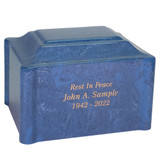 Claremont Cultured Marble Cremation Urn - Cobalt Blue - Shown with Optional Direct Engraving - Sold Separately