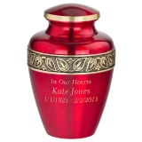 Ruby Red Brass Urn - Shown with Optional Direct Engraving Sample