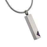 Pillar with Purple Gemstone Pendant for Ashes - Back and Side View