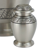 Pewter Leaves Brass Keepsake Urn - Close Up Detail Shown