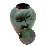 Dragonfly Raku Urn for Ashes - Shown with Lid Off