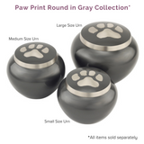 Paw Print Round Pet Urn in Gray Collection - Pieces Sold Separately