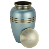 Blue Satin Adult Brass Urn - Shown with Lid Off