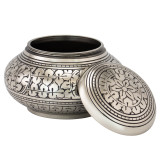 Leaves of Silver Round Urn Extra Small - Shown with Lid Off