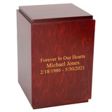 Wood Cremation Urn Shown with Optional Direct Engraving