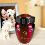 Dark Red with Silver Paw Prints Pet Urn - Extra Small