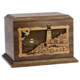 Lighthouse Inlay Wood Cremation Urn