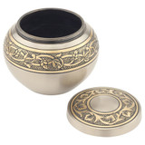 Pewter Engraved Round Extra Small Urn Shown with Lid Off