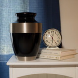 Adria Black Cremation Urn with Silver Band
