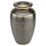 Dignity Gray Cremation Urn - Shown with Optional Engraving Sample