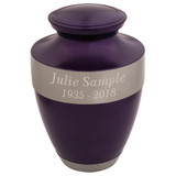 Adria Purple Cremation Urn with Silver Band - Shown with Optional Direct Engraving - Sold Separately