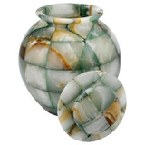 Mosaic Green Onyx Cremation Urn - Shown with Lid Off