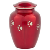 Red with Silver Paw Prints Pet Urn - Large