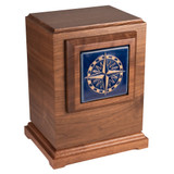 Compass Rose Wooden Urn with Handmade Tile