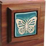 Butterfly Wooden Urn with Handmade Tile - Close Up