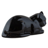 Ceramic Cat Urn for Ashes Glossy Black - View of Back and Side