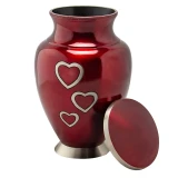 Loving Hearts Brass Cremation Urn - Small Shown with Lid Removed