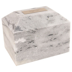 Alpha Ingot Cashmere Gray Genuine Marble Urn - Shown with Optional Engraved Plate - Sold Separately