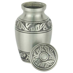 Classic Laurel Pewter Keepsake Brass Urn - Shown with Lid Off