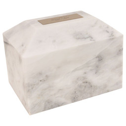Alpha Ingot Soft White Genuine Marble Urn - Shown with Optional Engraved Plate - Sold Separately