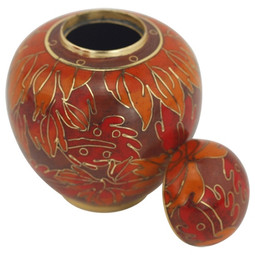 Fall Leaf Cloisonne Keepsake Urn - Shown with Lid Off