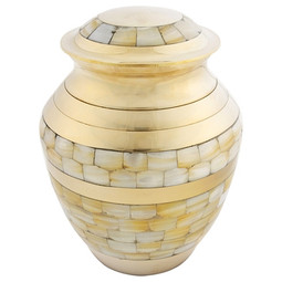 Mother of Pearl Double Band Medium Brass Urn