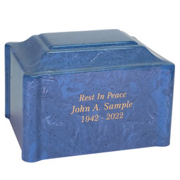 Claremont Cultured Marble Cremation Urn - Cobalt Blue - Shown with Optional Engraving