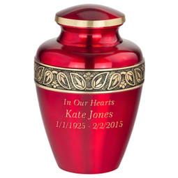 Ruby Red Brass Urn - Shown with Optional Direct Engraving Sample