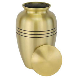 Classic Three Bands Gold Cremation Urn - Shown with Lid Off