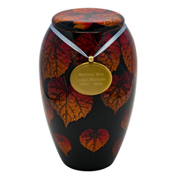 Crimson Leaves Cremation Urn for Ashes - Shown with Pendant Option