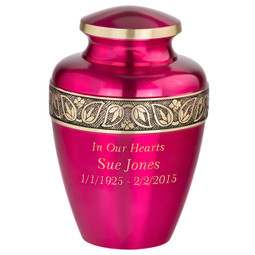 Sapphire Pink Brass Urn - Shown with Direct Engraving Sample (Optional)