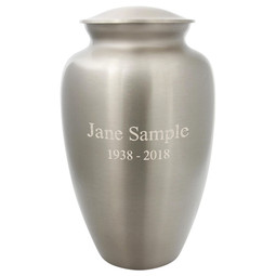 Classic Pewter Cremation Urn - Shown with Optional Engraving Sample