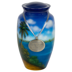 Palm Trees Cremation Urn - Shown with Pendant Option