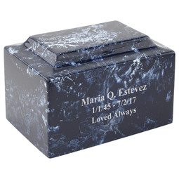 Direct Engraving on Front of Navy Classic Urn with White Fill / Times Roman Font