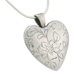 White Floral Bronze Heart Pendant and Necklace for Ashes